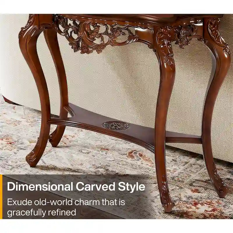 Vintage Carved Console Table with Storage Shelves Sofa Table