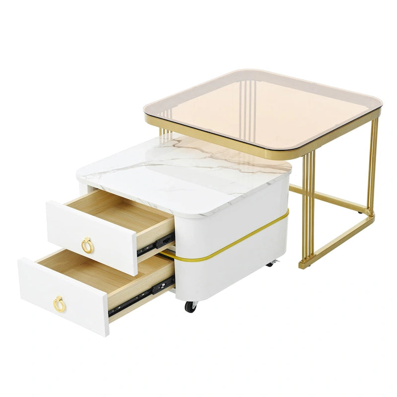 Harper&Bright Designs 2-in-1 Square Nesting Coffee Table with Wheels