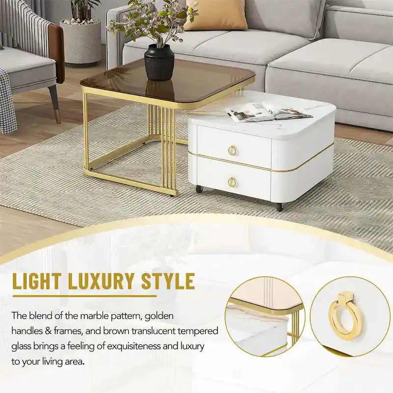 Harper&Bright Designs 2-in-1 Square Nesting Coffee Table with Wheels