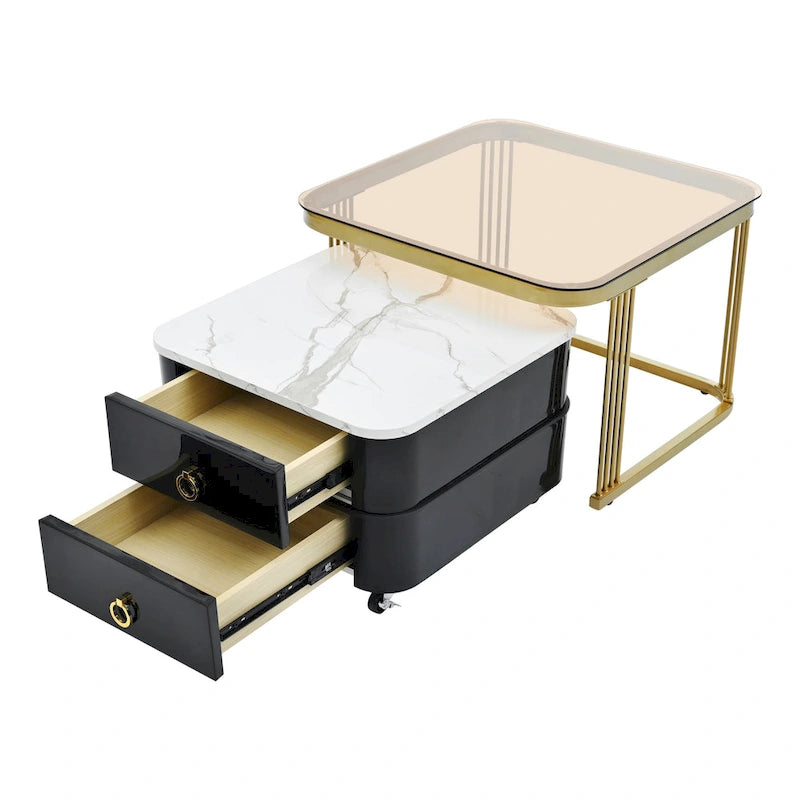 Harper&Bright Designs 2-in-1 Square Nesting Coffee Table with Wheels