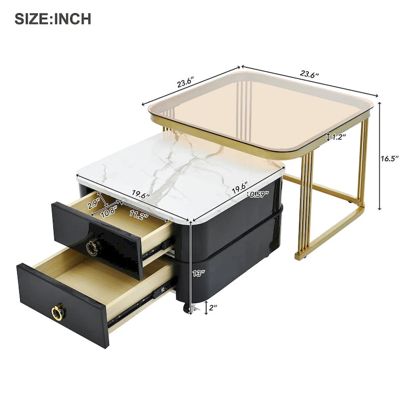Harper&Bright Designs 2-in-1 Square Nesting Coffee Table with Wheels
