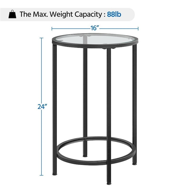 Yaheetech Round Accent Table Bedside Table with Metal Frame Glass Top