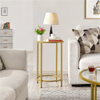 Yaheetech Round Accent Table Bedside Table with Metal Frame Glass Top