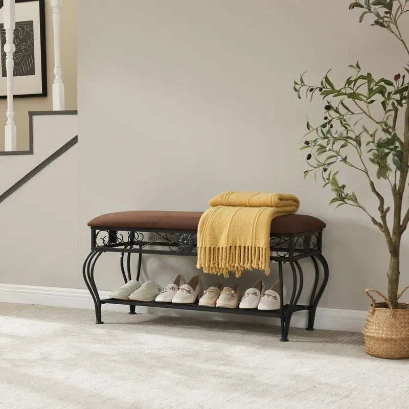 Mieres Shoe Bench, 2-Tier Shoe Rack for Entryway, Storage Organizer with Padded Seat, 39.37Open Shoe Storage Bench Organizer
