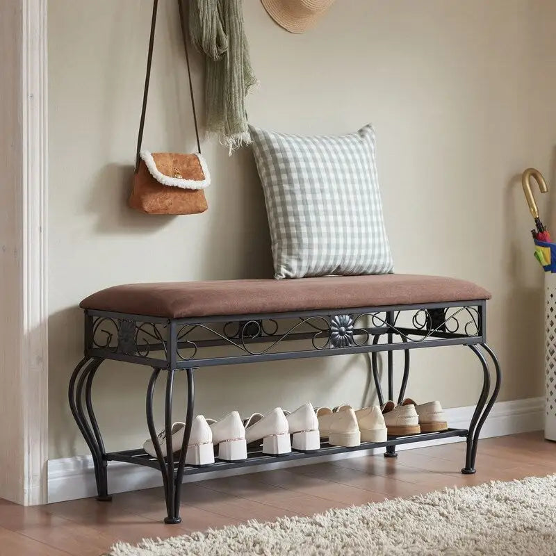 Mieres Shoe Bench, 2-Tier Shoe Rack for Entryway, Storage Organizer with Padded Seat, 39.37Open Shoe Storage Bench Organizer