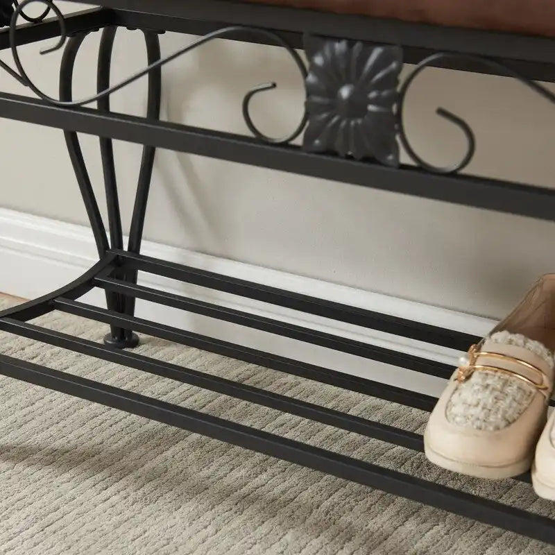 Mieres Shoe Bench, 2-Tier Shoe Rack for Entryway, Storage Organizer with Padded Seat, 39.37Open Shoe Storage Bench Organizer