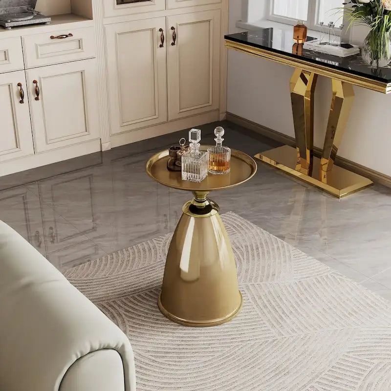 Luxury Design Iron End Table, Minimalist Round Side Table for Small Space