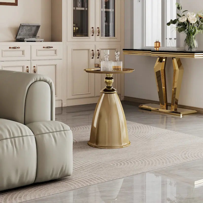 Luxury Design Iron End Table, Minimalist Round Side Table for Small Space