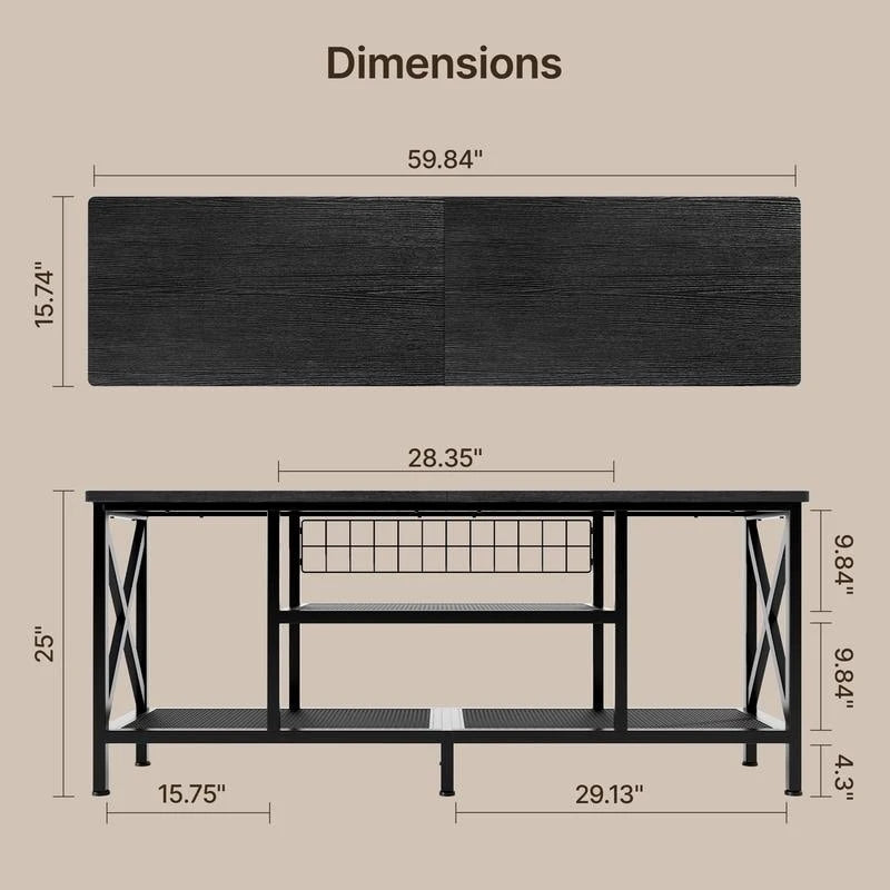 Industrial TV Stand TV Console for Televisions Bedroom with Open Storage Shelves