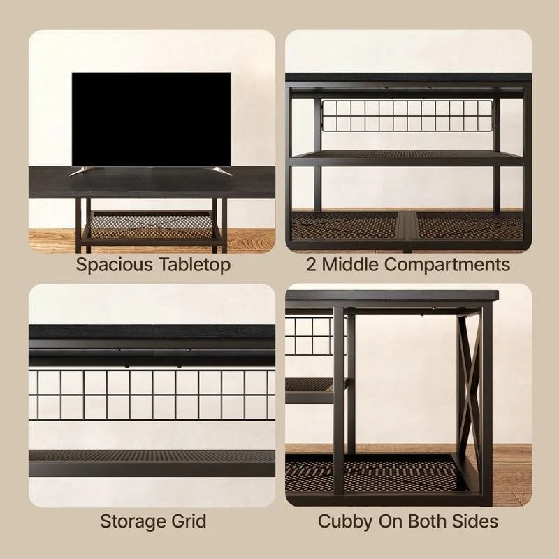 Industrial TV Stand TV Console for Televisions Bedroom with Open Storage Shelves