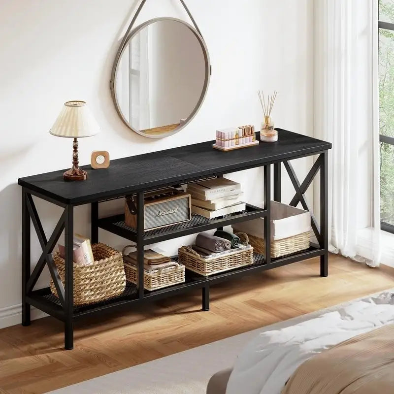 Industrial TV Stand TV Console for Televisions Bedroom with Open Storage Shelves