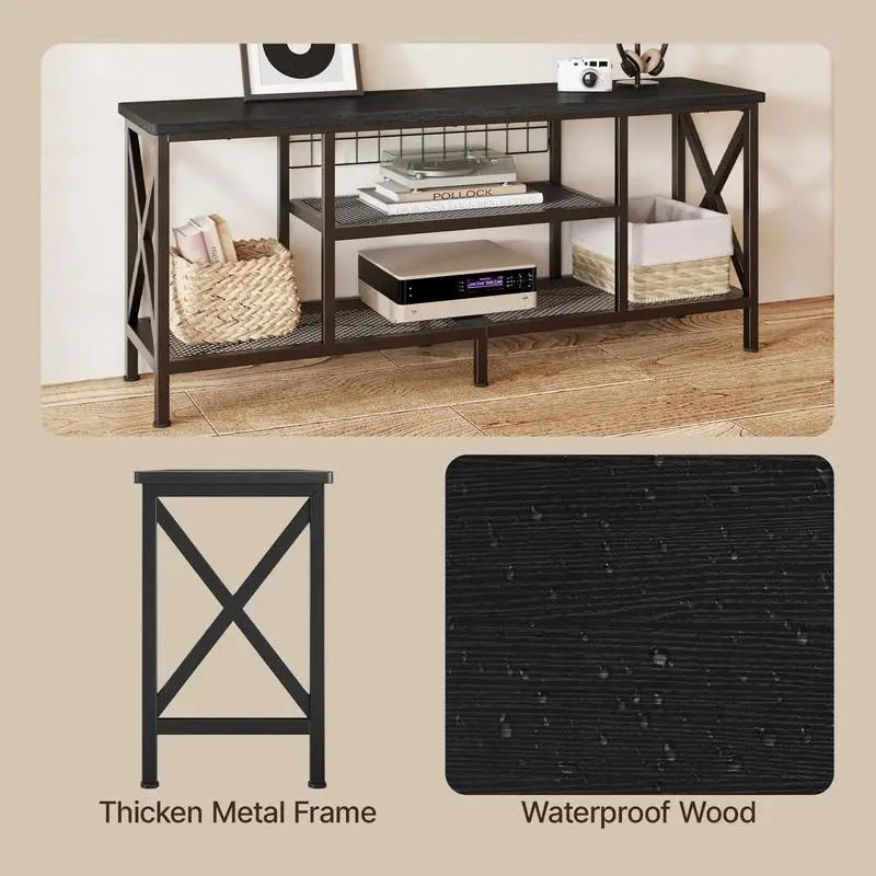 Industrial TV Stand TV Console for Televisions Bedroom with Open Storage Shelves