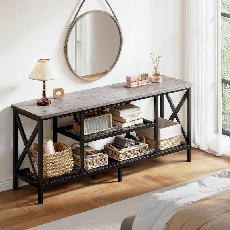 Industrial TV Stand TV Console for Televisions Bedroom with Open Storage Shelves