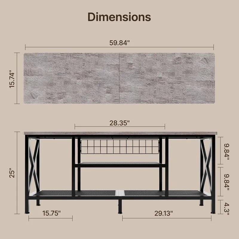Industrial TV Stand TV Console for Televisions Bedroom with Open Storage Shelves