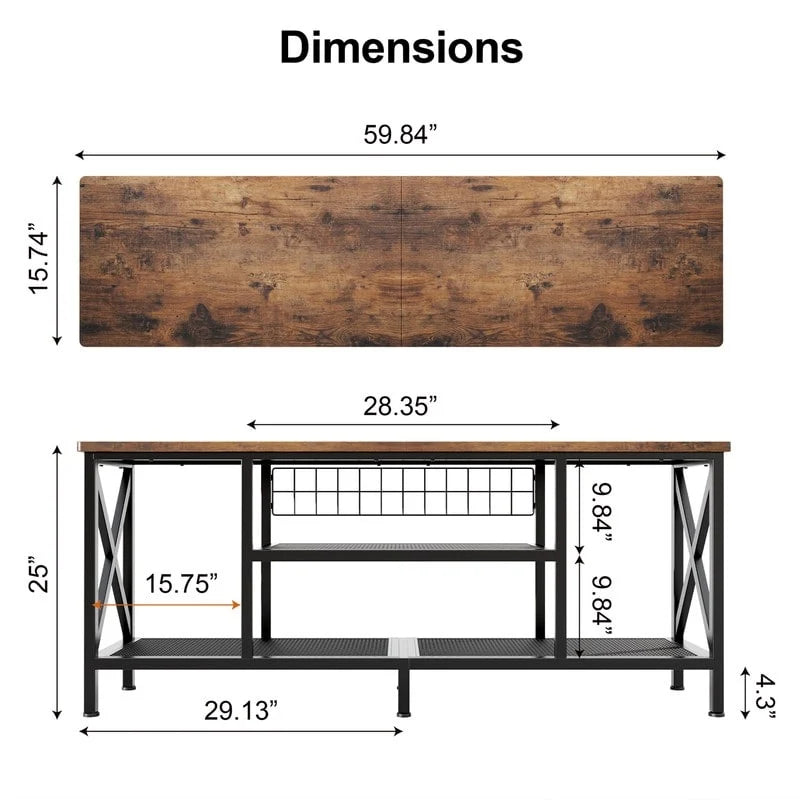 Industrial TV Stand TV Console for Televisions Bedroom with Open Storage Shelves