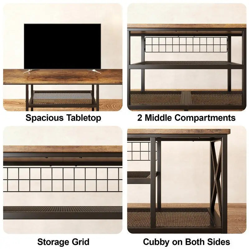 Industrial TV Stand TV Console for Televisions Bedroom with Open Storage Shelves