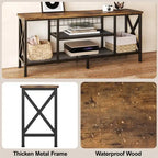 Industrial TV Stand TV Console for Televisions Bedroom with Open Storage Shelves