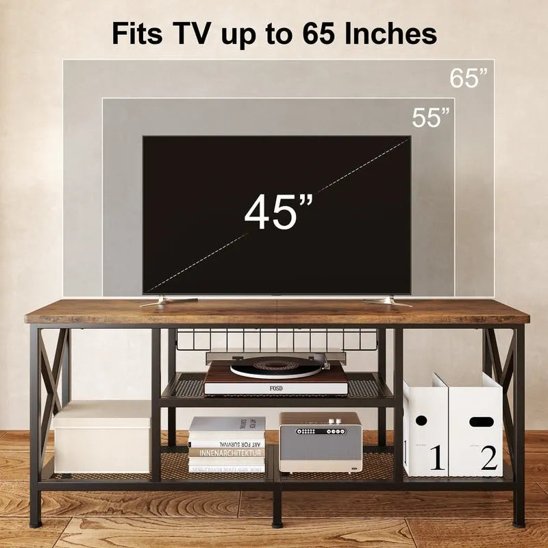 Industrial TV Stand TV Console for Televisions Bedroom with Open Storage Shelves