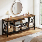 Industrial TV Stand TV Console for Televisions Bedroom with Open Storage Shelves