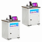 Moasis Set of 2 Farmhouse LED End Table with Charging Station Sofa Side Table USB Ports