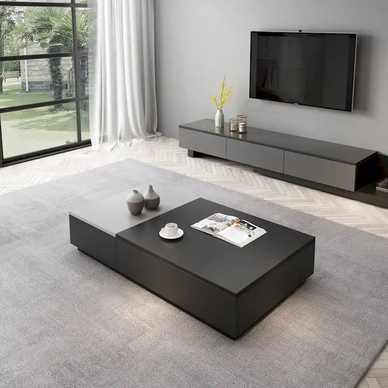 51.18 Lift Top Coffee Table with Hidden Storage Compartment and 2 Drawers
