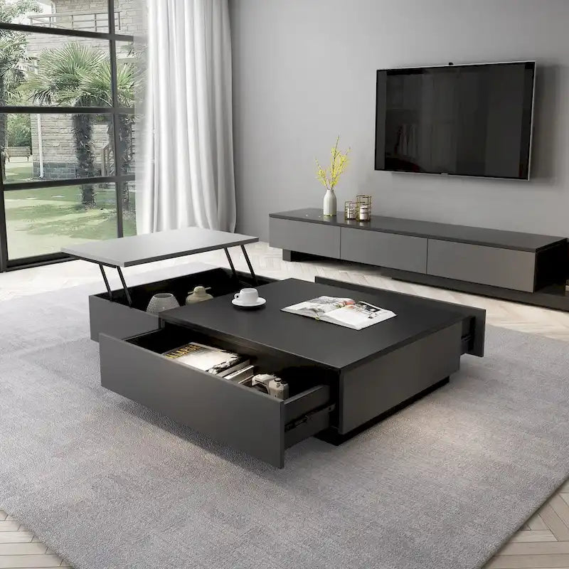 51.18 Lift Top Coffee Table with Hidden Storage Compartment and 2 Drawers