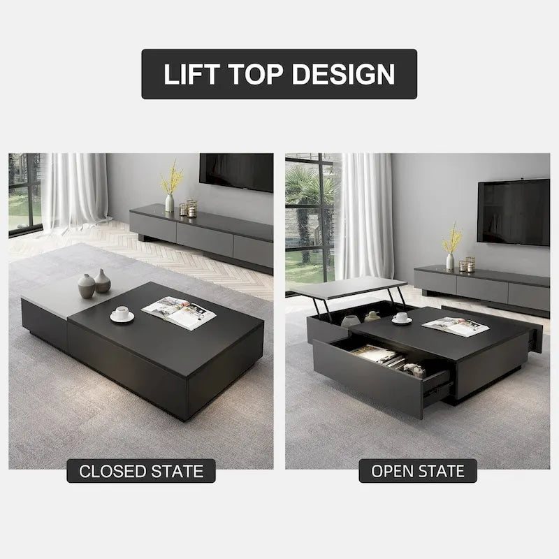 51.18 Lift Top Coffee Table with Hidden Storage Compartment and 2 Drawers