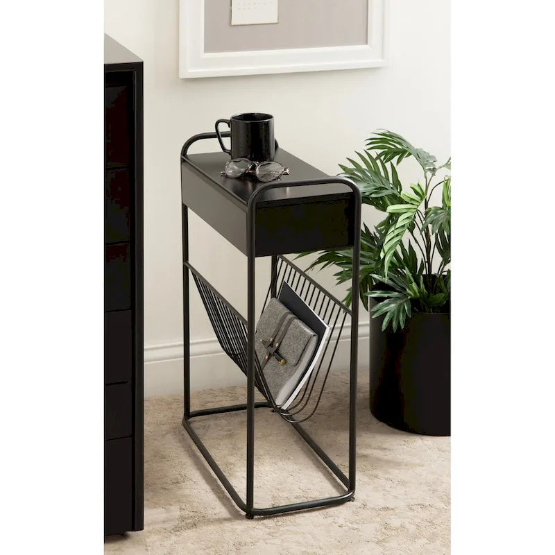 Black Metal Narrow Side Table - 19x9x26 Single User