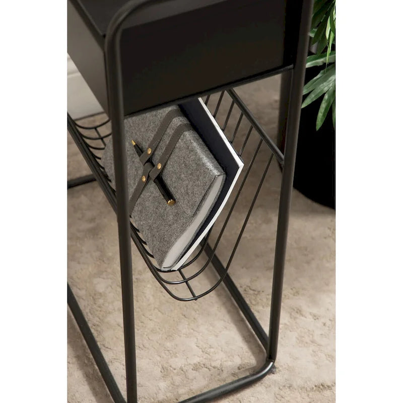 Black Metal Narrow Side Table - 19x9x26 Single User