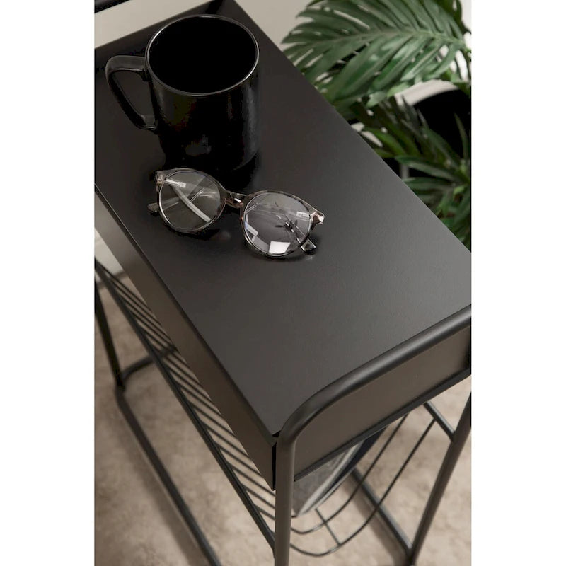 Black Metal Narrow Side Table - 19x9x26 Single User