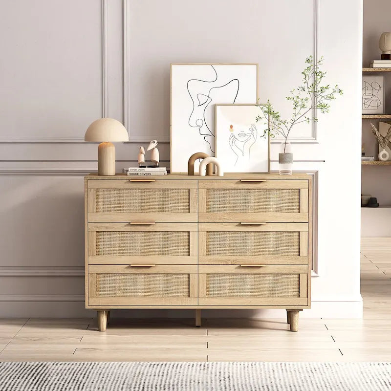 6-drawers Rattan Storage Cabinet - 43.31L x 15.75W x 29.53H