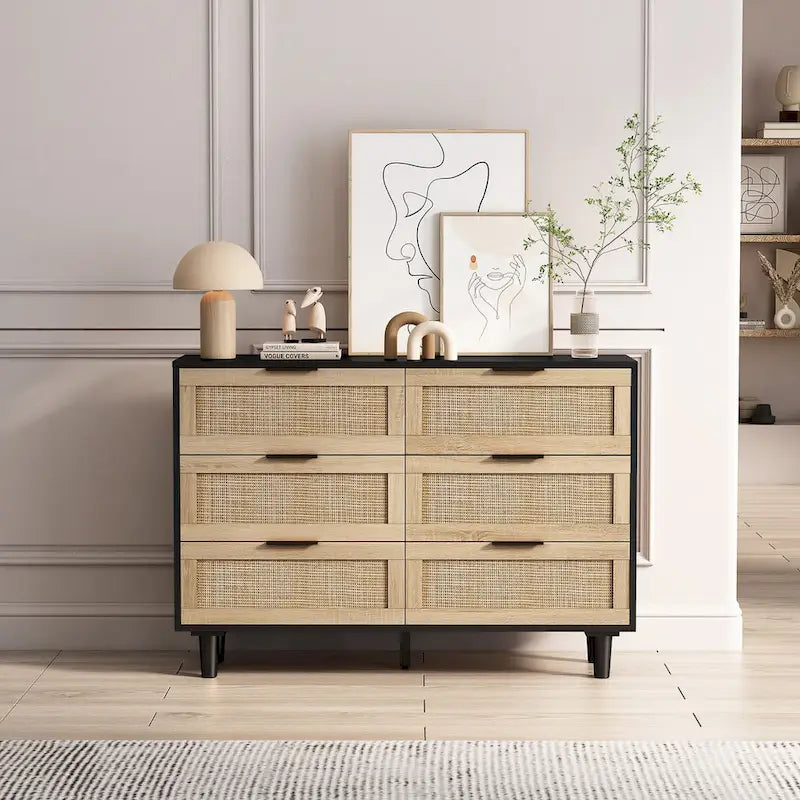 6-drawers Rattan Storage Cabinet - 43.31L x 15.75W x 29.53H