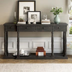 Antique Black Console Table - 63" with 4 Drawers & Shelf