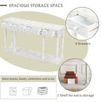 Antique Black Console Table - 63" with 4 Drawers & Shelf