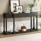 Antique Black Console Table - 63" with 4 Drawers & Shelf