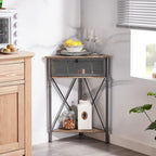Javlergo Corner Table with Drawer and Storage Shelf, Triangle Freestanding Floor Cabinet for Kitchen, Living Room and Bedroom