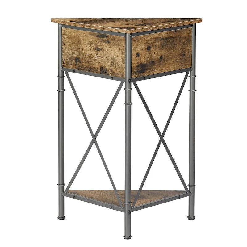 Javlergo Corner Table with Drawer and Storage Shelf, Triangle Freestanding Floor Cabinet for Kitchen, Living Room and Bedroom