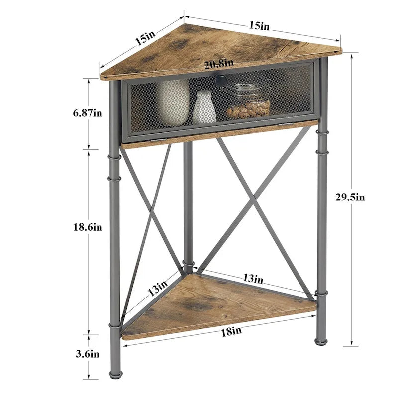 Javlergo Corner Table with Drawer and Storage Shelf, Triangle Freestanding Floor Cabinet for Kitchen, Living Room and Bedroom