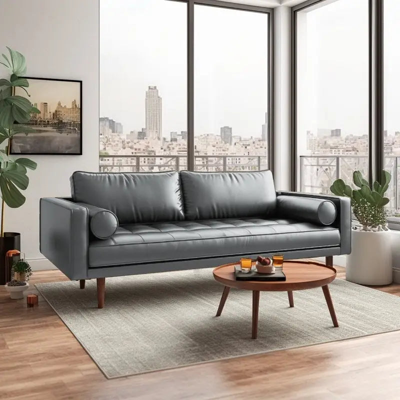 Monica 70 Faux Leather Square Arm Sofa