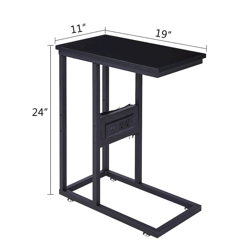 Javlergo C Shaped Side Table, Small End Table with USB Ports and Outlets for Small Spaces