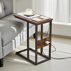 Javlergo C Shaped Side Table, Small End Table with USB Ports and Outlets for Small Spaces