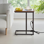 Javlergo C Shaped Side Table, Small End Table with USB Ports and Outlets for Small Spaces