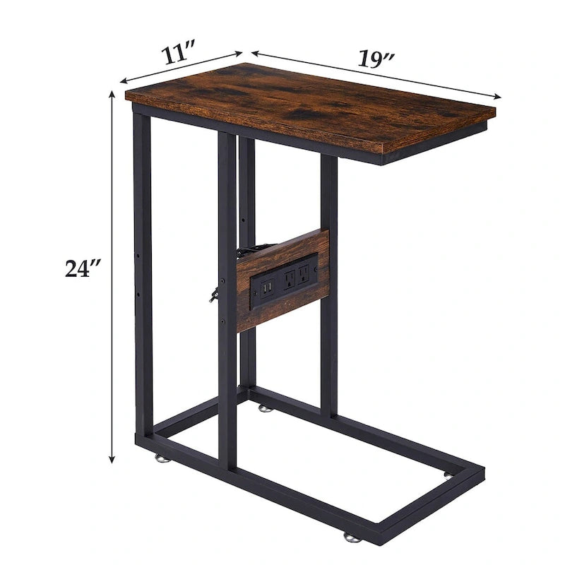 Javlergo C Shaped Side Table, Small End Table with USB Ports and Outlets for Small Spaces