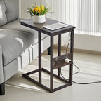 Javlergo C Shaped Side Table, Small End Table with USB Ports and Outlets for Small Spaces