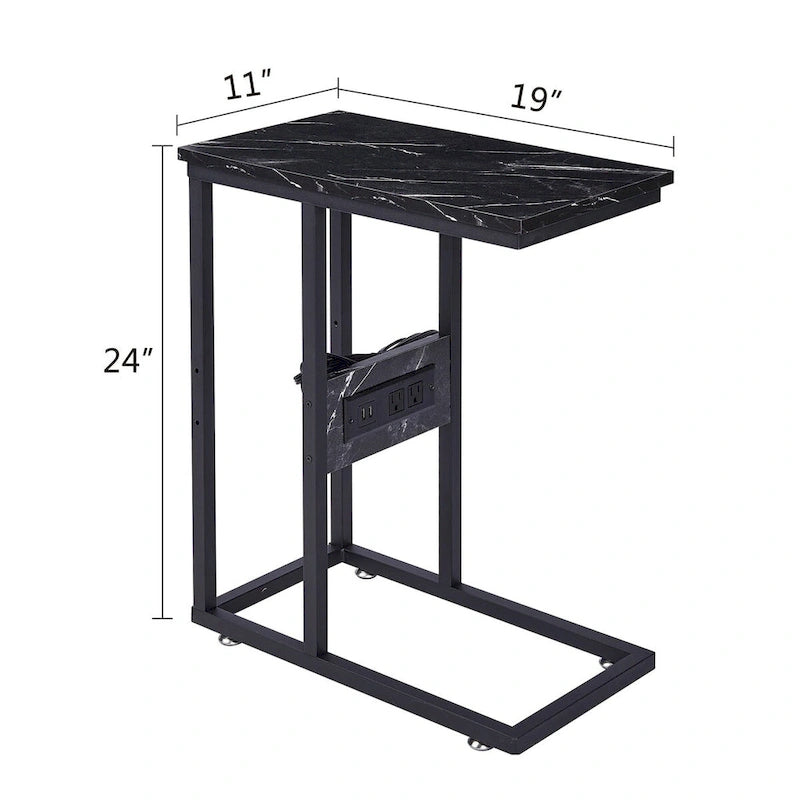 Javlergo C Shaped Side Table, Small End Table with USB Ports and Outlets for Small Spaces
