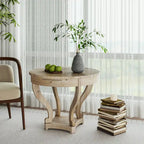 32 in. Farmhouse Wooden Small Size Round Dining Table End Table Coffee Table