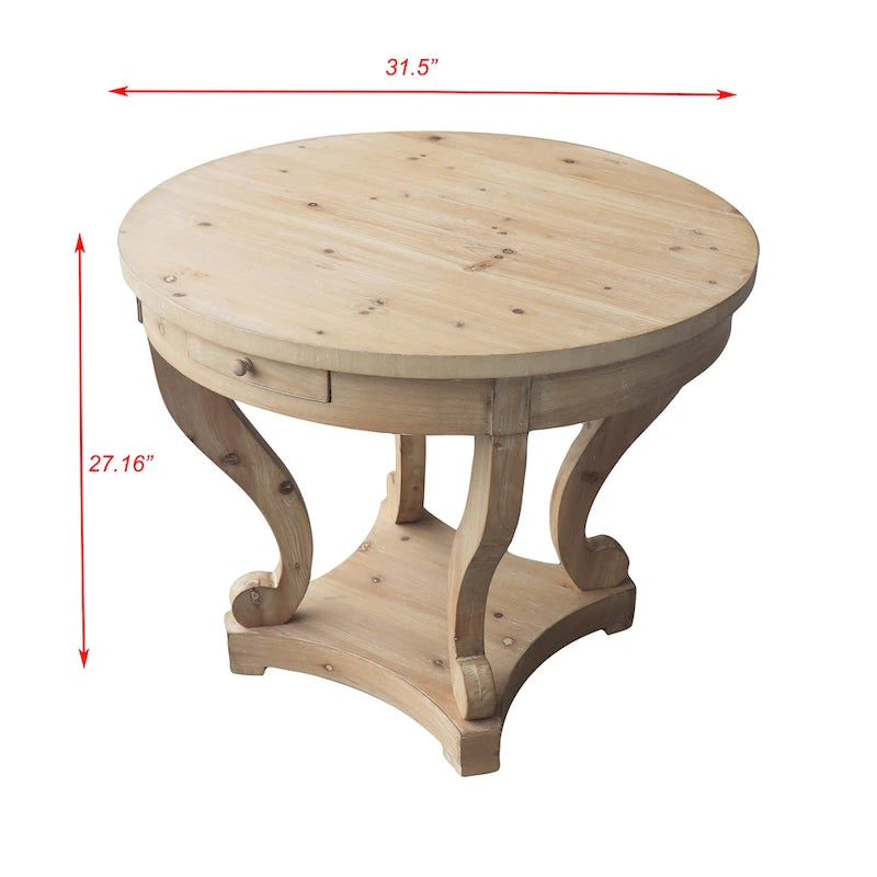 32 in. Farmhouse Wooden Small Size Round Dining Table End Table Coffee Table