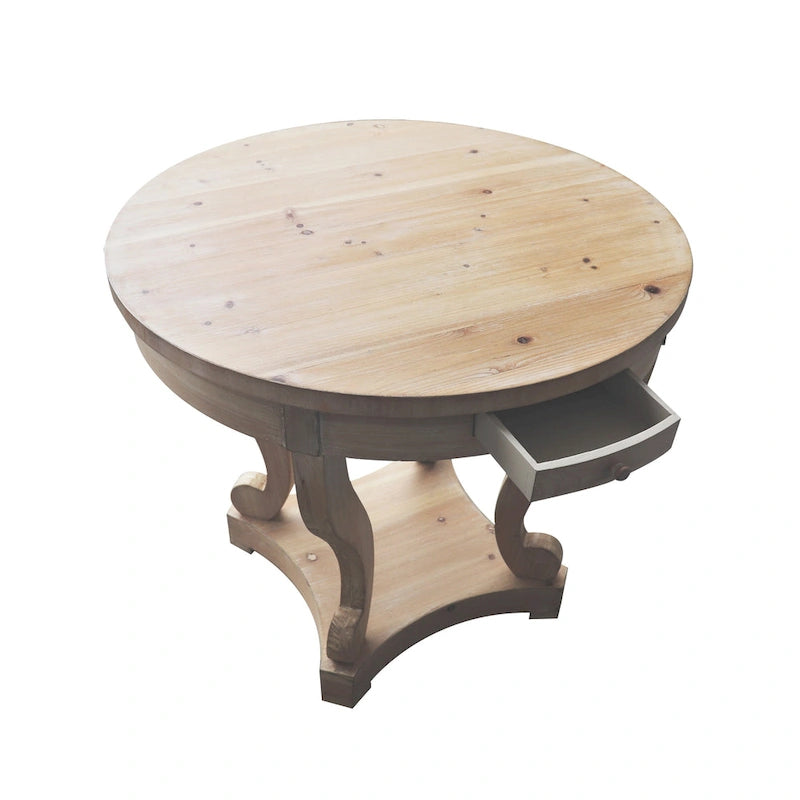 32 in. Farmhouse Wooden Small Size Round Dining Table End Table Coffee Table