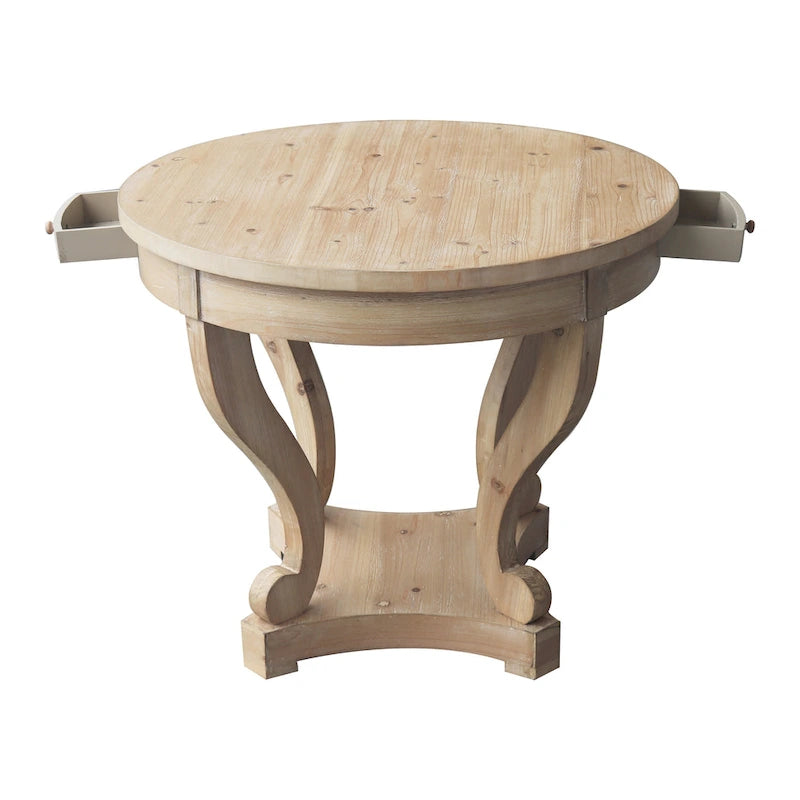 32 in. Farmhouse Wooden Small Size Round Dining Table End Table Coffee Table