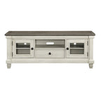 Rome 64 Inch TV Media Entertainment Console, White, Brown, Solid Wood